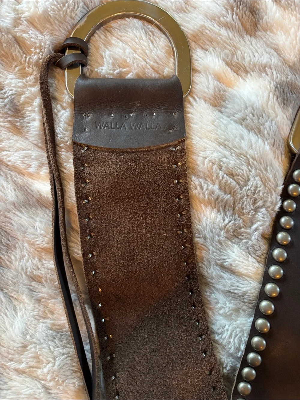Genuine Brown Studded Leather Waist Belt with Rings and adjustable Ties